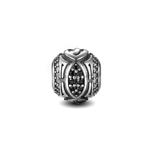 Oxidized S925 sterling silver bead charm with black spinel pavé for DIY bracelets