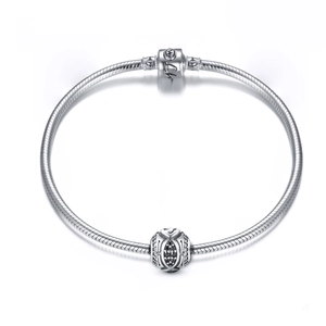S925 sterling silver snake chain bracelet with black zircon beads and polished finish