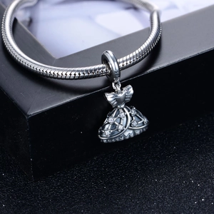 S925 sterling silver ballgown pendant on snake chain bracelet with white cubic zirconia