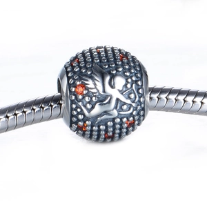 Perle charm Cupidon en argent sterling S925 avec zircon orange pour bracelets