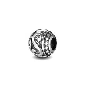 S925 Sterling Silber Kugelperle mit Reliefbuchstabe S und geometrischem Muster für DIY