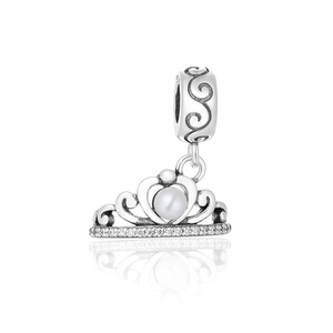 S925 sterling silver crown charm with pearl and zircon inlay for charm bracelets