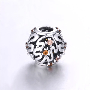 S925 sterling zilveren holle bedel met oranje zirkoon voor DIY armbanden