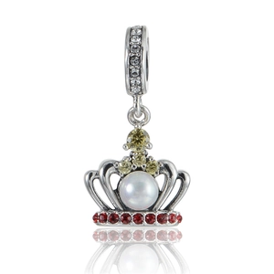 Detailed close-up of a royal crown charm with pearls and gemstones for S925 silver bracelets