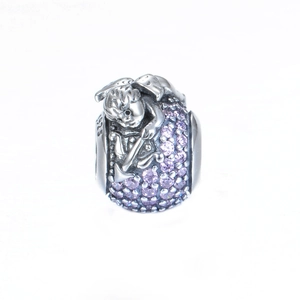 Pendentif ange en argent S925 avec perles de zircon violet pour bracelets DIY