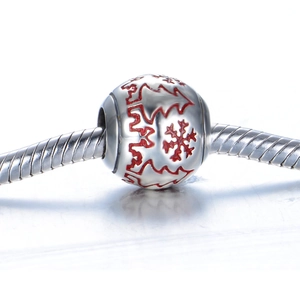 S925 sterling zilveren kerstbedel met rood emaille en sneeuwvlok voor armbanden