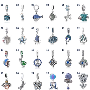 Breloques en Argent Sterling 925 Animaux Marins Tortue de Mer Poisson Hippocampe Dauphin Strass Émail Pendentifs pour Fabrication de Bijoux Bracelet DIY