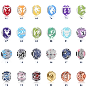 Abalorios Charms de Plata de Ley 925 Esmalte Colorido DIY Joyería Strass Incrustado Hueco Cuentas Espaciadoras Accesorios para Mujer