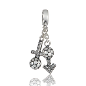 Sparkling S925 sterling silver soccer charm pendant with zircon inlay for sports jewelry