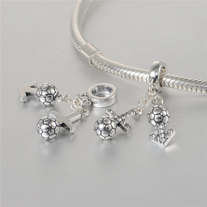 S925 sterling silver soccer charm bracelet with football and male symbol pendants