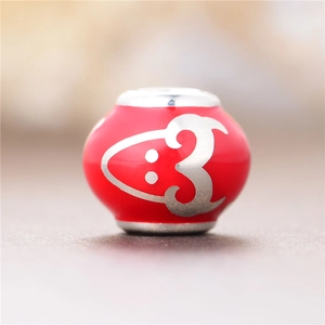 Abalorio de plata S925 con esmalte rojo y patrones artísticos para pulseras DIY