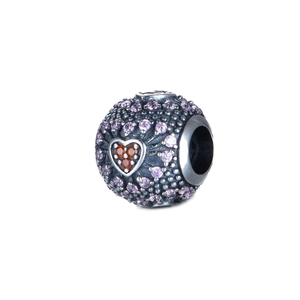 Charme de cœur en argent S925 avec cristaux violets pour bracelets DIY style rétro