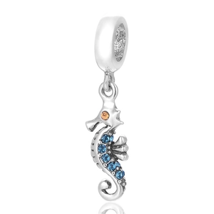 Pendentif Hippocampe en Argent S925 avec Cristaux Bleus pour Bracelet à Breloques