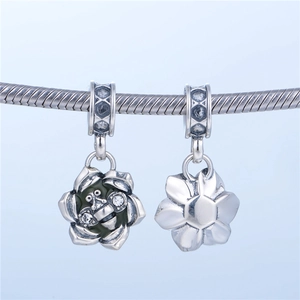 S925 sterling silver flower and bee charm with clear cubic zirconia on a snake chain