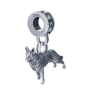 Pendentif loup en argent sterling S925 avec texture vintage pour bracelets DIY
