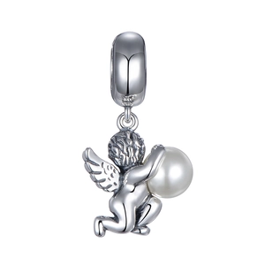 S925 sterling silver cupid angel charm with pearl pendant for DIY bracelets