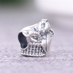 925 sterling silver bead charm featuring a cute sleeping puppy design for DIY bracelets