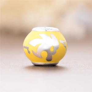 Abalorio Leo de plata S925 esmalte amarillo con silueta para joyería de bricolaje DIY