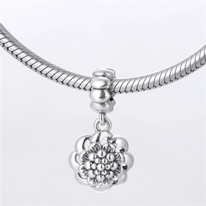 S925 sterling silver flower pendant with intricate petals on a classic snake chain