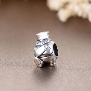 Vintage S925 sterling silver doll charm bead with retro finish for DIY charm bracelets