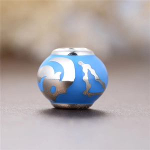 Abalorio de Capricornio en plata S925 azul cielo con texturas de esmalte para pulsera DIY