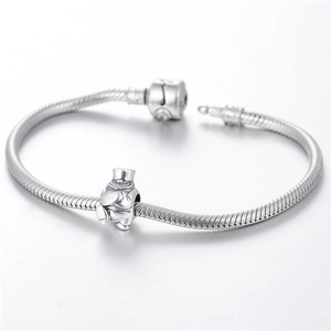 S925 sterling silver snake chain bracelet featuring a 3D cartoon figure charm with barrel clasp