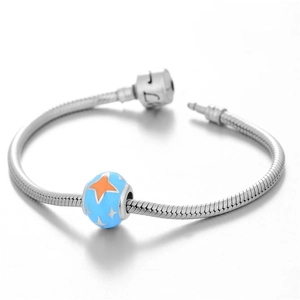 Pulsera de plata 925 con cadena de serpiente y abalorio de estrella en esmalte azul