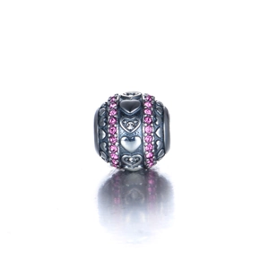 Charm cœur en argent sterling S925 avec zircons roses pour bracelets DIY