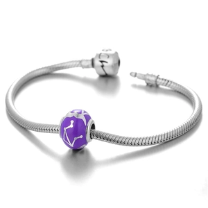 Pulsera de cadena de serpiente en plata S925 con dije Libra de esmalte morado