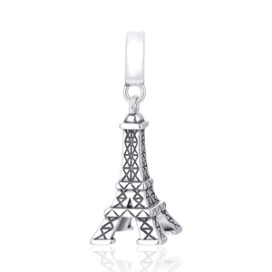 Breloque Tour Eiffel en argent sterling S925 avec texture vintage pour bracelets DIY