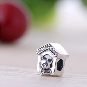 925 sterling silver cozy house charm with small cat and sparkling zircon for bracelets