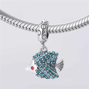 Charm poisson tropical en argent S925 avec cristaux bleus pour bracelets maille serpent