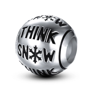 S925 Sterling zilveren bedelkraal met Think Snow gravure en verfijnd sneeuwvlokpatroon