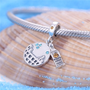 Bracelet maille serpent en argent S925 avec charms Big Ben et architecture
