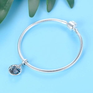 925 silver snake chain bracelet with hollow butterfly charm and blue zircon stones