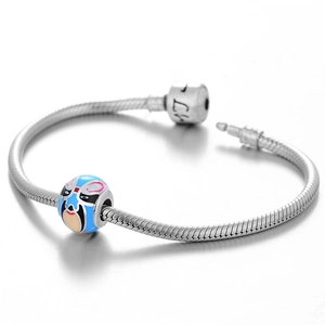 Pulsera de serpiente en plata S925 con dije esmaltado de máscara de ópera china