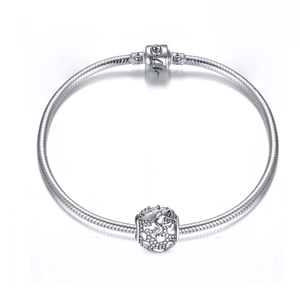 Bracelet maille serpent en argent S925 avec pendentif sphérique ajouré ange et cœur doux