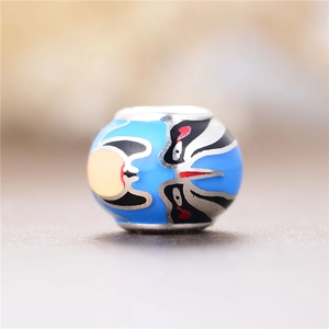 Abalorio de plata S925 con esmalte azul y máscara de ópera de Pekín para pulseras DIY