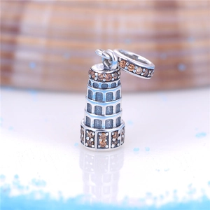 Charm Tour de Pise en argent S925 avec zircons ambrés pour bracelets à composer