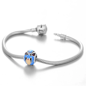 Pulsera de cadena de serpiente de plata S925 con dije de máscara de la ópera de Pekín china