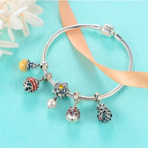 S925 sterling silver Easter charm bracelet with freshwater pearl flower and owl charm