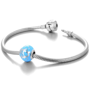 Pulsera de cadena de serpiente de plata S925 con cuenta de esmalte azul y cierre seguro