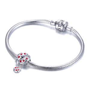 S925 sterling silver snake chain bracelet with red gemstone ladybug charm and STOR engraving