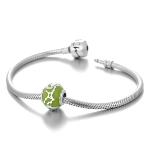Pulsera de plata 925 de cadena de serpiente con abalorio zodiaco Virgo esmalte verde