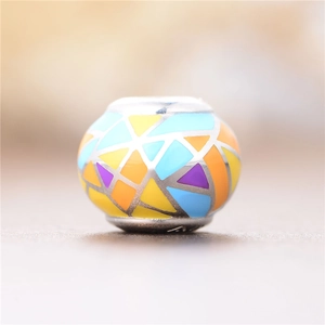 Abalorio de plata S925 con diseños geométricos en esmalte colorido para pulseras DIY
