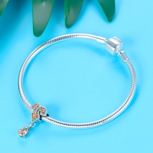 S925 sterling silver snake chain bracelet with maple leaf charm and champagne zircon