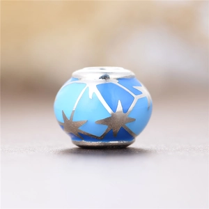 Abalorio de plata esterlina S925 esmalte azul con patrones de estrellas para pulseras DIY