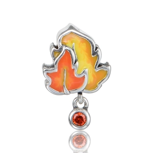 Detailed S925 sterling silver maple leaf charm with orange enamel and red crystal detail