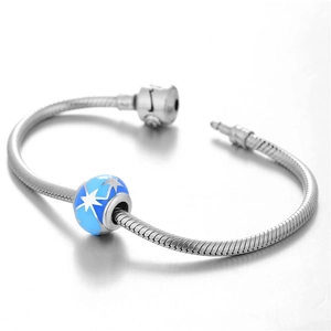 Pulsera de cadena de serpiente en plata S925 con abalorio estrella azul