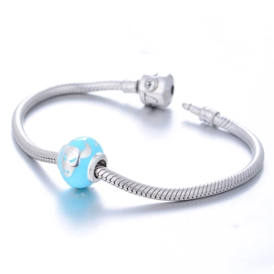 Pulsera de cadena de serpiente de plata S925 con dije de Tauro en esmalte azul